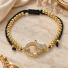 Oro Laminado Adjustable Bolo Bracelet, Gold Filled Style Heart and Ball Design, with White Micro Pave, Polished, Golden Finish, 03.341.0086.11 (04 MM Thickness, 11 Inches Length)