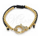 Oro Laminado Adjustable Bolo Bracelet, Gold Filled Style Heart and Ball Design, with White Micro Pave, Polished, Golden Finish, 03.341.0086.11 (04 MM Thickness, 11 Inches Length)
