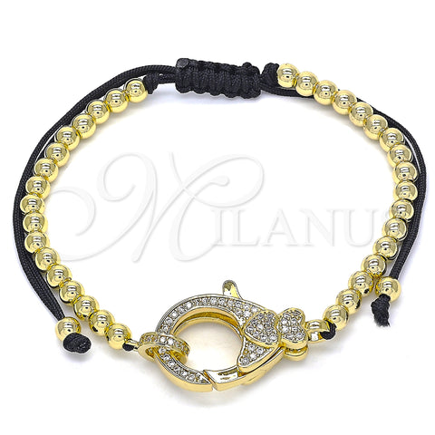 Oro Laminado Adjustable Bolo Bracelet, Gold Filled Style Heart and Ball Design, with White Micro Pave, Polished, Golden Finish, 03.341.0086.11 (04 MM Thickness, 11 Inches Length)