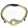 Oro Laminado Adjustable Bolo Bracelet, Gold Filled Style Heart and Ball Design, with White Micro Pave, Polished, Golden Finish, 03.341.0086.11 (04 MM Thickness, 11 Inches Length)
