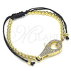 Oro Laminado Adjustable Bolo Bracelet, Gold Filled Style Ball Design, with White Micro Pave, Polished, Golden Finish, 03.341.0087.11 (04 MM Thickness, 11 Inches Length)