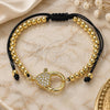 Oro Laminado Adjustable Bolo Bracelet, Gold Filled Style Heart and Ball Design, with White Micro Pave, Polished, Golden Finish, 03.341.0088.11 (11 Inches Length)
