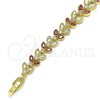 Oro Laminado Tennis Bracelet, Gold Filled Style Leaf Design, with Garnet and White Cubic Zirconia, Polished, Golden Finish, 03.283.0030.1.08 (09 MM Thickness, 8 Inches Length)