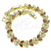 Oro Laminado Tennis Bracelet, Gold Filled Style Leaf Design, with Garnet and White Cubic Zirconia, Polished, Golden Finish, 03.283.0030.1.08 (09 MM Thickness, 8 Inches Length)