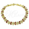 Oro Laminado Tennis Bracelet, Gold Filled Style Leaf Design, with Garnet and White Cubic Zirconia, Polished, Golden Finish, 03.283.0030.1.08 (09 MM Thickness, 8 Inches Length)