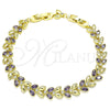 Oro Laminado Tennis Bracelet, Gold Filled Style Leaf Design, with Amethyst and White Cubic Zirconia, Polished, Golden Finish, 03.283.0030.4.08 (09 MM Thickness, 8 Inches Length)