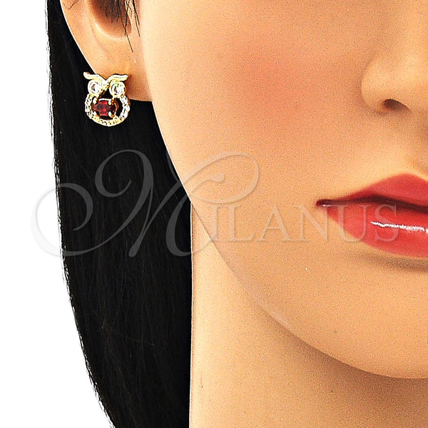 Gold Filled Ring — Stud Earring Owl Design with Garnet Cubic Zirconia — alternate product view — SKU 134604 | Oro Laminado anillo — Stud Earring Owl diseño with Garnet Cubic Zirconia — SKU 134604