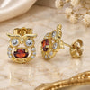 Oro Laminado Stud Earring, Gold Filled Style Owl Design, with Garnet Cubic Zirconia and White Micro Pave, Polished, Golden Finish, 02.210.0376