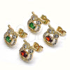 Oro Laminado Stud Earring, Gold Filled Style Owl Design, with Garnet Cubic Zirconia and White Micro Pave, Polished, Golden Finish, 02.210.0376