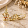 Oro Laminado Leverback Earring, Gold Filled Style Little Girl Design, with Garnet and White Micro Pave, Polished, Golden Finish, 02.210.0377.1