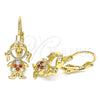 Oro Laminado Leverback Earring, Gold Filled Style Little Girl Design, with Garnet and White Micro Pave, Polished, Golden Finish, 02.210.0377.1