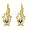 Oro Laminado Leverback Earring, Gold Filled Style Little Girl Design, with Black and White Micro Pave, Polished, Golden Finish, 02.210.0377.2