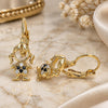 Oro Laminado Leverback Earring, Gold Filled Style Little Girl Design, with Black and White Micro Pave, Polished, Golden Finish, 02.210.0377.2