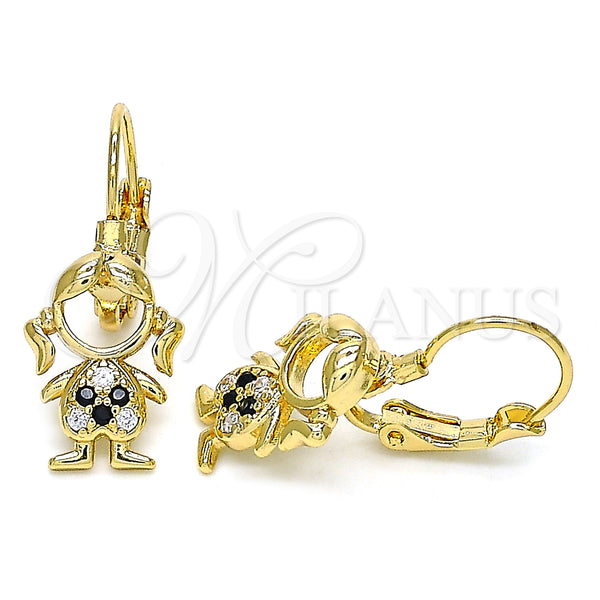 Gold Filled Ring — Leverback Earring Little Girl Design with Black and — main product view — SKU 134608 | Oro Laminado anillo — Leverback Earring Little Girl diseño with negro and — SKU 134608