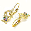 Oro Laminado Leverback Earring, Gold Filled Style Little Girl Design, with Multicolor Micro Pave, Polished, Golden Finish, 02.210.0377.3