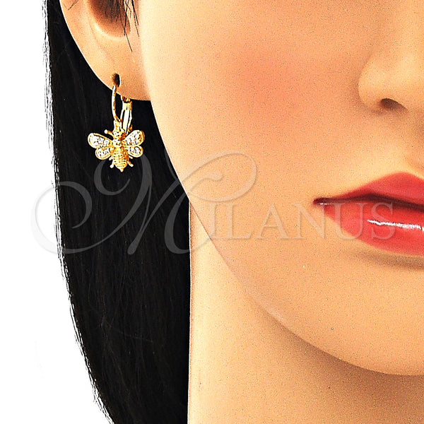 Gold Filled Ring — Leverback Earring Bee Design with White Micro Pave — alternate product view — SKU 134610 | Oro Laminado anillo — Leverback Earring Bee diseño with blanco Micro Pave — SKU 134610
