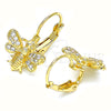 Oro Laminado Leverback Earring, Gold Filled Style Bee Design, with White Micro Pave, Polished, Golden Finish, 02.210.0378