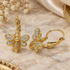 Oro Laminado Leverback Earring, Gold Filled Style Bee Design, with White Micro Pave, Polished, Golden Finish, 02.210.0378