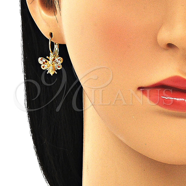 Gold Filled Ring — Leverback Earring Bee Design with Garnet and White — alternate product view — SKU 134611 | Oro Laminado anillo — Leverback Earring Bee diseño with Garnet and blanco — SKU 134611
