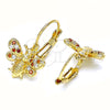 Oro Laminado Leverback Earring, Gold Filled Style Bee Design, with Garnet and White Micro Pave, Polished, Golden Finish, 02.210.0378.1