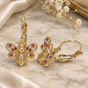 Oro Laminado Leverback Earring, Gold Filled Style Bee Design, with Garnet and White Micro Pave, Polished, Golden Finish, 02.210.0378.1