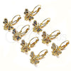 Oro Laminado Leverback Earring, Gold Filled Style Bee Design, with Garnet and White Micro Pave, Polished, Golden Finish, 02.210.0378.1