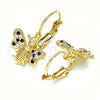 Oro Laminado Leverback Earring, Gold Filled Style Bee Design, with Black and White Micro Pave, Polished, Golden Finish, 02.210.0378.2