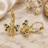 Oro Laminado Leverback Earring, Gold Filled Style Bee Design, with Black and White Micro Pave, Polished, Golden Finish, 02.210.0378.2