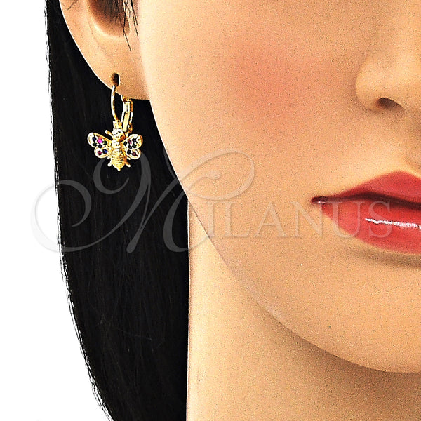 Gold Filled Ring — Leverback Earring Bee Design with Multicolor Micro Pave — alternate product view — SKU 134613 | Oro Laminado anillo — Leverback Earring Bee diseño with Multicolor Micro Pave — SKU 134613