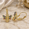 Oro Laminado Leverback Earring, Gold Filled Style Bee Design, with Multicolor Micro Pave, Polished, Golden Finish, 02.210.0378.3