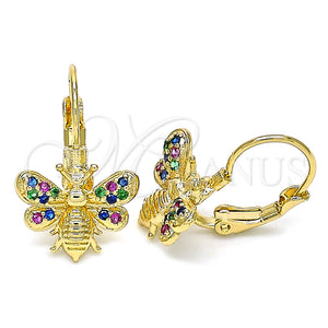 Gold Filled Ring — Leverback Earring Bee Design with Multicolor Micro Pave — main product view — SKU 134613 | Oro Laminado anillo — Leverback Earring Bee diseño with Multicolor Micro Pave — SKU 134613