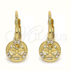 Oro Laminado Leverback Earring, Gold Filled Style Butterfly Design, with White Micro Pave, Polished, Golden Finish, 02.210.0379