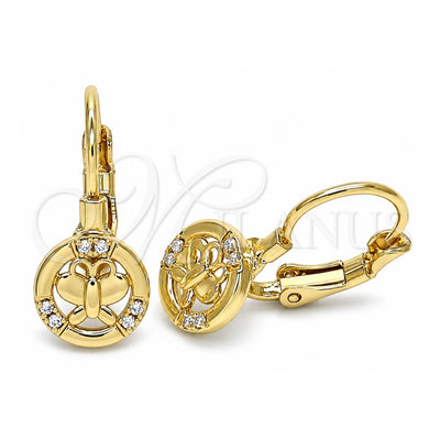 Oro Laminado Leverback Earring, Gold Filled Style Butterfly Design, with White Micro Pave, Polished, Golden Finish, 02.210.0379