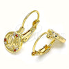 Oro Laminado Leverback Earring, Gold Filled Style Butterfly Design, with Garnet and White Micro Pave, Polished, Golden Finish, 02.210.0379.1