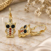 Oro Laminado Leverback Earring, Gold Filled Style Owl Design, with Garnet and White Micro Pave, Polished, Golden Finish, 02.210.0380.1