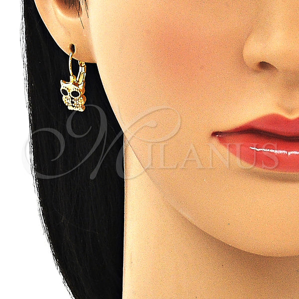 Gold Filled Ring — Leverback Earring Owl Design with Black and White — alternate product view — SKU 134620 | Oro Laminado anillo — Leverback Earring Owl diseño with negro and blanco — SKU 134620