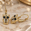 Oro Laminado Leverback Earring, Gold Filled Style Owl Design, with Black and White Micro Pave, Polished, Golden Finish, 02.210.0380.2