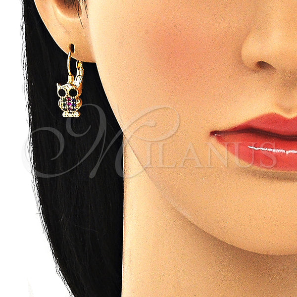 Gold Filled Ring — Leverback Earring Owl Design with Multicolor Micro Pave — alternate product view — SKU 134621 | Oro Laminado anillo — Leverback Earring Owl diseño with Multicolor Micro Pave — SKU 134621