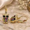 Oro Laminado Leverback Earring, Gold Filled Style Owl Design, with Multicolor Micro Pave, Polished, Golden Finish, 02.210.0380.3