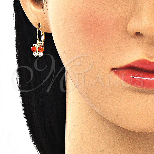 Gold Filled Ring — Leverback Earring Butterfly Design with Garnet and White — alternate product view — SKU 134623 | Oro Laminado anillo — Leverback Earring Butterfly diseño with Garnet and blanco — SKU 134623