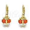 Oro Laminado Leverback Earring, Gold Filled Style Butterfly Design, with Garnet and White Cubic Zirconia, Polished, Golden Finish, 02.210.0381.1