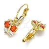 Oro Laminado Leverback Earring, Gold Filled Style Butterfly Design, with Garnet and White Cubic Zirconia, Polished, Golden Finish, 02.210.0381.1
