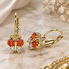 Oro Laminado Leverback Earring, Gold Filled Style Butterfly Design, with Garnet and White Cubic Zirconia, Polished, Golden Finish, 02.210.0381.1