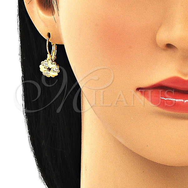 Gold Filled Ring — Leverback Earring Flower and Heart Design with White — alternate product view — SKU 134626 | Oro Laminado anillo — Leverback Earring flor and corazón diseño with blanco — SKU 134626