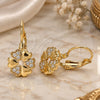 Oro Laminado Leverback Earring, Gold Filled Style Flower and Heart Design, with White Micro Pave, Polished, Golden Finish, 02.210.0382