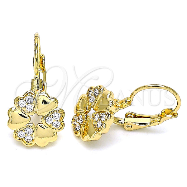 Gold Filled Ring — Leverback Earring Flower and Heart Design with White — main product view — SKU 134626 | Oro Laminado anillo — Leverback Earring flor and corazón diseño with blanco — SKU 134626