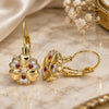 Oro Laminado Leverback Earring, Gold Filled Style Flower and Heart Design, with Garnet and White Micro Pave, Polished, Golden Finish, 02.210.0382.1