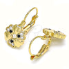 Oro Laminado Leverback Earring, Gold Filled Style Flower and Heart Design, with Black and White Micro Pave, Polished, Golden Finish, 02.210.0382.2