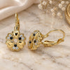 Oro Laminado Leverback Earring, Gold Filled Style Flower and Heart Design, with Black and White Micro Pave, Polished, Golden Finish, 02.210.0382.2