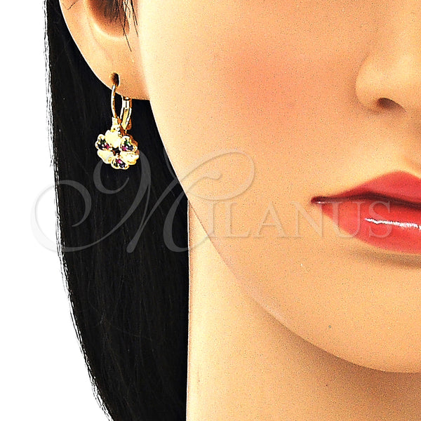 Gold Filled Ring — Leverback Earring Flower and Heart Design with Multicolor — alternate product view — SKU 134629 | Oro Laminado anillo — Leverback Earring flor and corazón diseño with Multicolor — SKU 134629